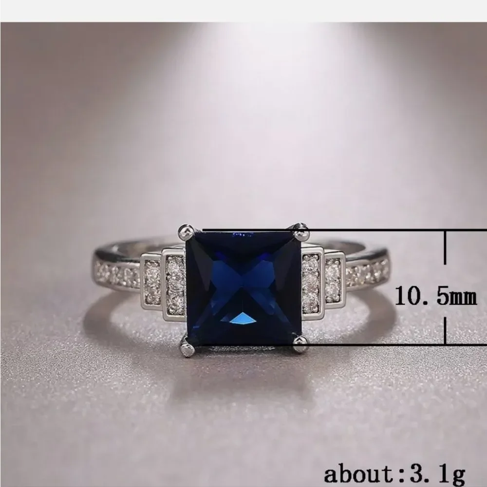 Gorgeous Jewelry 925 Silver Rings Blue Sapphire for Women Wedding Ring - Picture 3 of 5